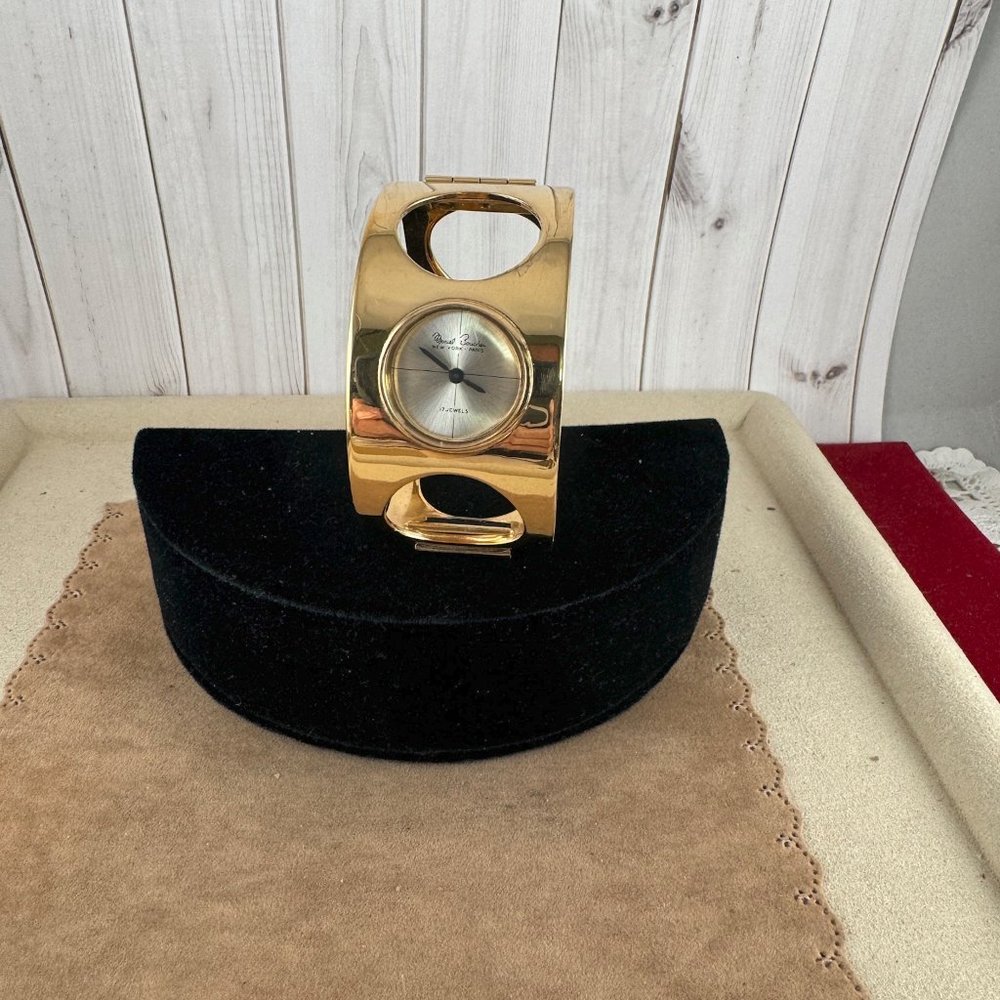 Vintage Marcel Boucher Round Hinged Cuff Bracelet Manual Winding Watch